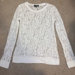 a.n.a. • White Mesh Flower Lace Print Long Sleeve